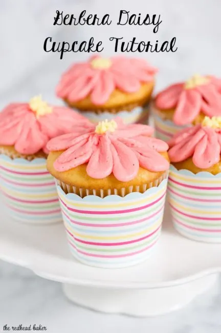 With buttercream icing and a few simple tools, use this tutorial to turn your favorite cupcakes into beautiful gerbera daisy cupcakes for any spring occasion!