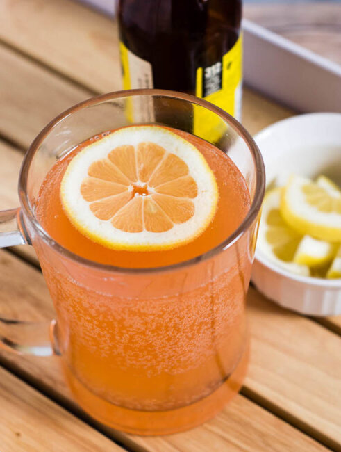 Make a pink lemonade shandy, a beer-based cocktail that blends wheat beer with strawberry- or raspberry-flavored lemonade, for your next spring party.