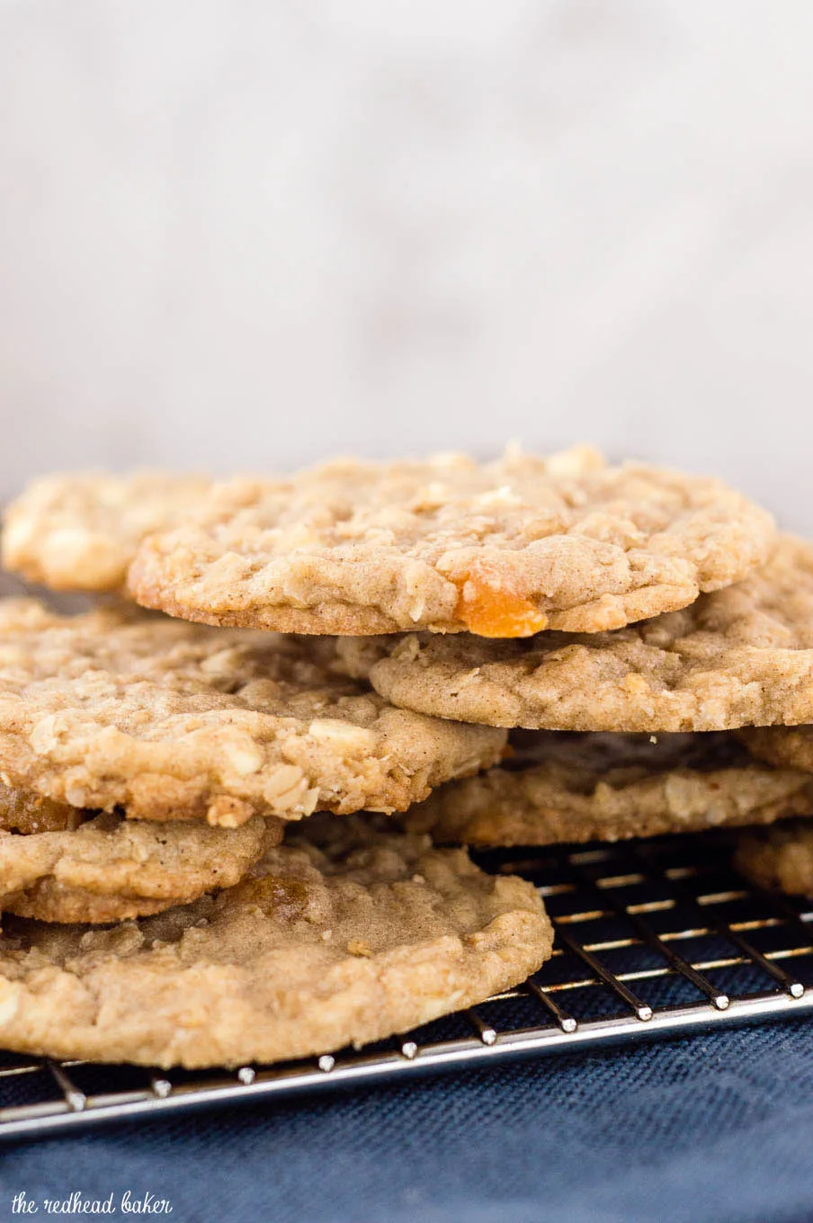 White chocolate apricot oatmeal cookies are crisp at the edges and tender in the middle, and loaded with delicious white chocolate chips and dried apricot pieces.