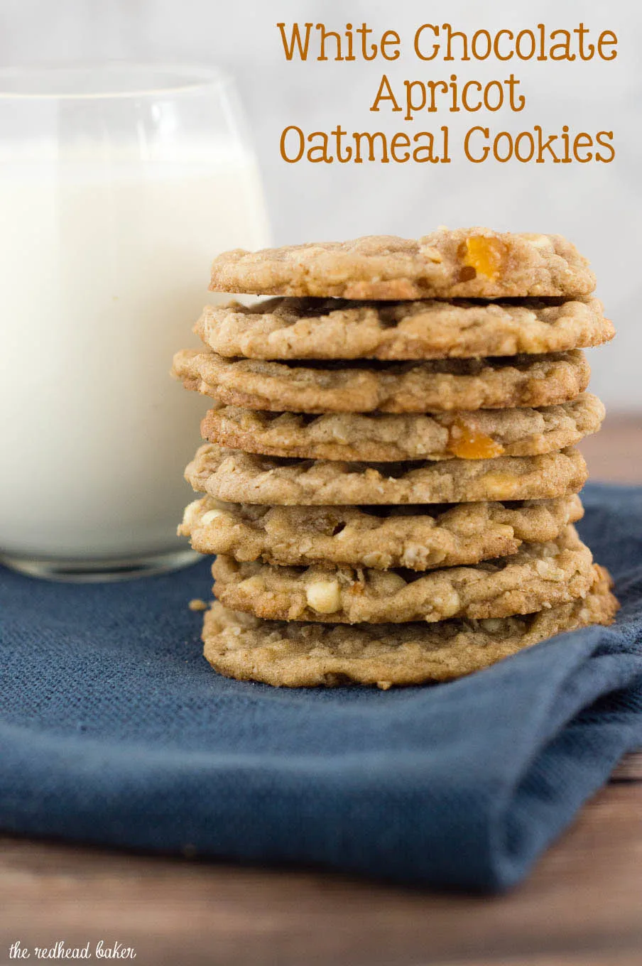 White chocolate apricot oatmeal cookies are crisp at the edges and tender in the middle, and loaded with delicious white chocolate chips and dried apricot pieces.