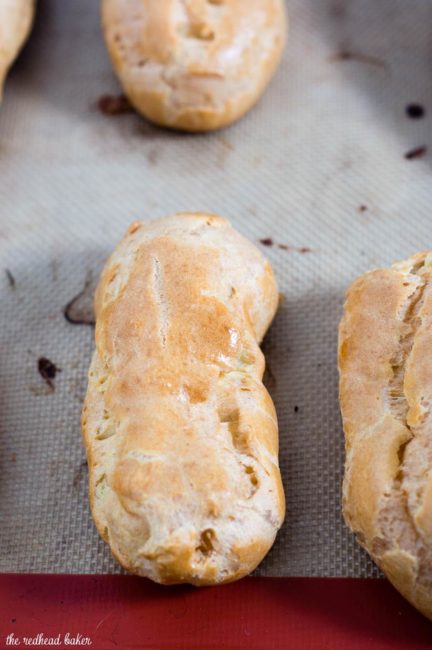 Hop into spring with strawberry-lemon eclairs, filled with fruit-flavored pastry cream then dipped in white chocolate ganache. #ad