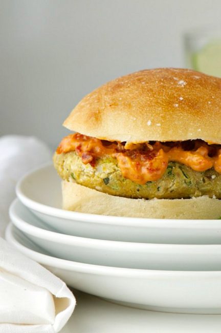 Pesto Veggie Burger with Sun Dried Tomato Aioli by Namely Marly