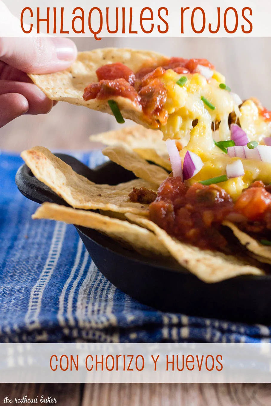 Chilaquiles are a Mexican brunch dish that will really wake you up! Tortilla chips are topped with scrambled eggs, spicy chorizo, salsa and cheese. #BrunchWeek