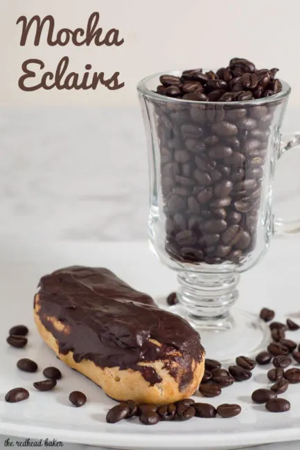 Mocha eclairs are filled with pastry cream flavored with chocolate and coffee extract — what better pastry to serve at a brunch? #BrunchWeek