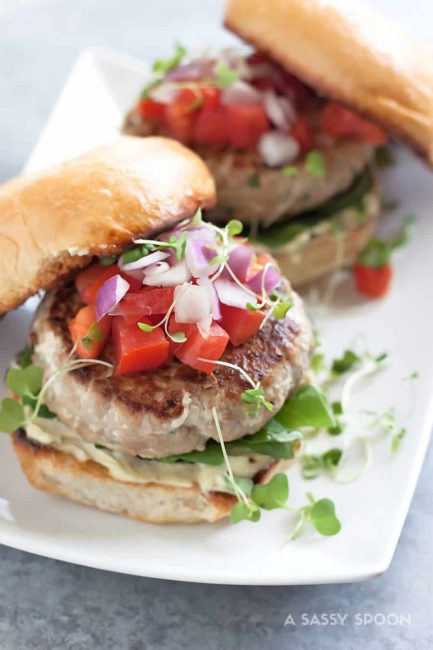 Spicy Tuna Steak Burgers with Wasabi Mayo by A Sassy Spoon