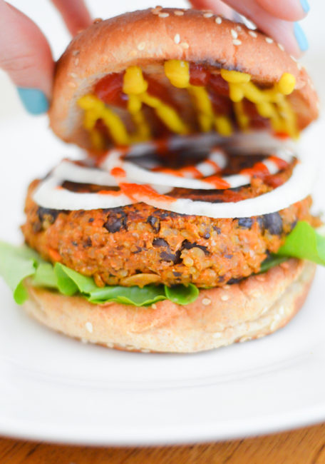 Sriracha and Sweet Potato Veggie Burgers by Luci's Morsels