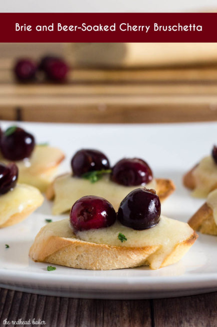 Tired of the same old appetizers? Try this cherry bruschetta — toasted baguette slices are topped with melted brie, beer-soaked cherries and fresh thyme.