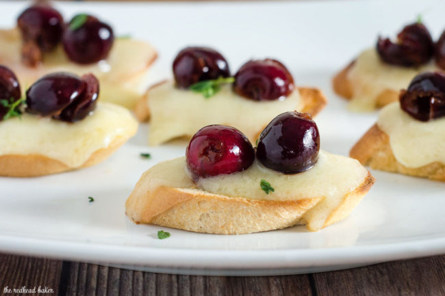 Tired of the same old appetizers? Try this cherry bruschetta — toasted baguette slices are topped with melted brie, beer-soaked cherries and fresh thyme.