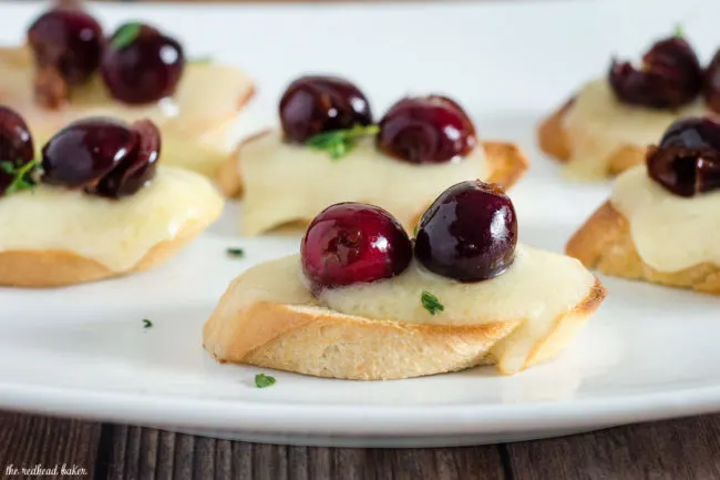 Tired of the same old appetizers? Try this cherry bruschetta &mdash; toasted baguette slices are topped with melted brie, beer-soaked cherries and fresh thyme.