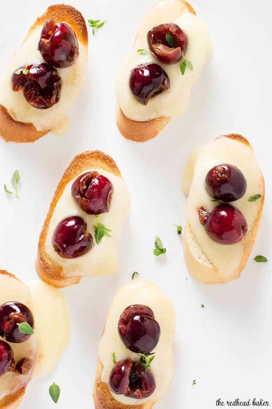 Tired of the same old appetizers? Try this cherry bruschetta — toasted baguette slices are topped with melted brie, beer-soaked cherries and fresh thyme.