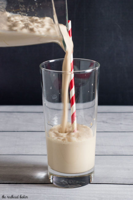 This caramel apple milkshake is a simple and delicious treat of blended vanilla ice cream, apple cider and caramel sauce.