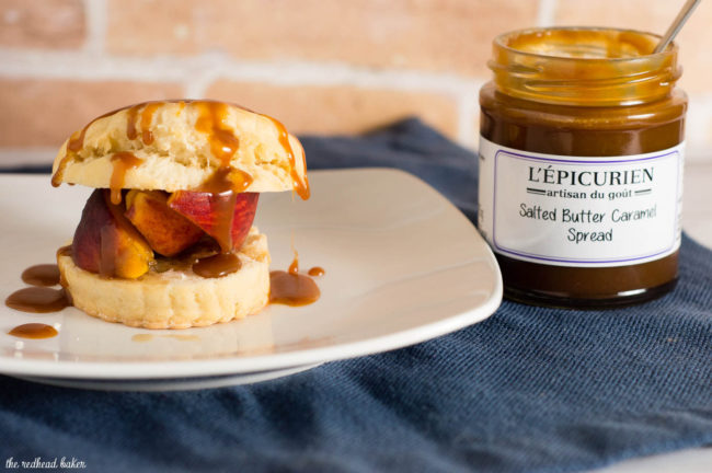 Like the classic strawberry version, peach shortcake combines a sweet biscuit with brandied brown-sugar peaches, and is topped off with a drizzle of salted caramel sauce. #CookoutWeek