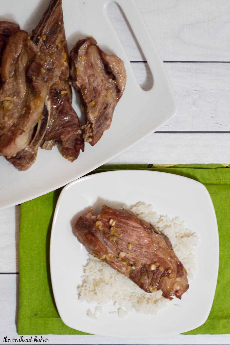 Nothing says summer more than pork ribs marinated in Hawaiian flavors like pineapple juice, soy sauce and ginger. This recipe will easily feeds the crowd at your next summer get-together. #SummerRefreshment #Peapod
