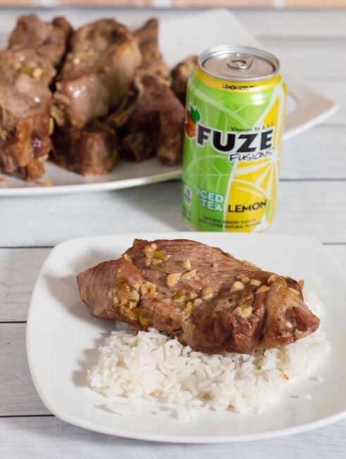 Nothing says summer more than pork ribs marinated in Hawaiian flavors like pineapple juice, soy sauce and ginger. This recipe will easily feeds the crowd at your next summer get-together. #SummerRefreshment #Peapod