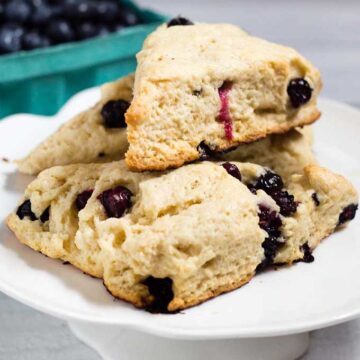 These blueberry scones are sweetened with lavender honey, whose floral sweetness is a delicious complement to the tangy berries.