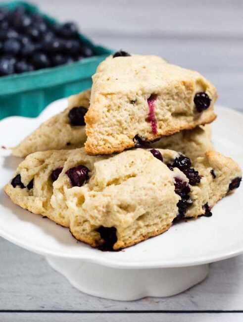 These blueberry scones are sweetened with lavender honey, whose floral sweetness is a delicious complement to the tangy berries.