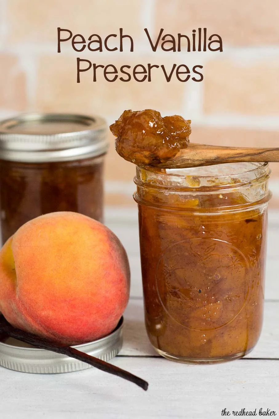 Peach vanilla jam sweetened with honey is canned using the waterbath method (no pectin needed!), so you can have a taste of summer all year long! 