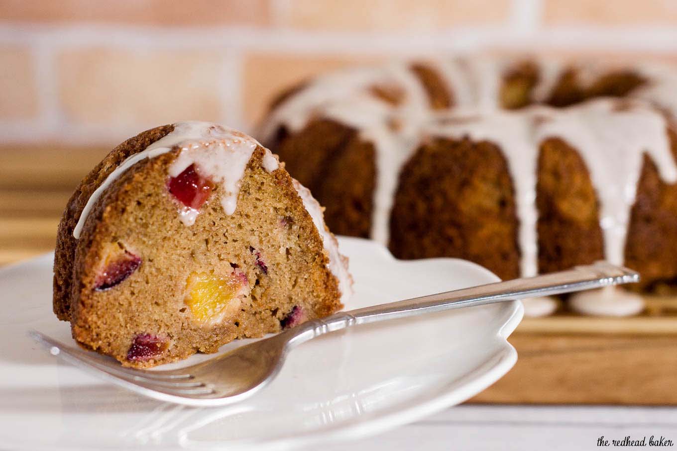 Flavorful vanilla bean bourbon plum bundt cake is flavored with plums mascerated in bourbon and sugar — it's the perfect way to end summer! #ProgressiveEats