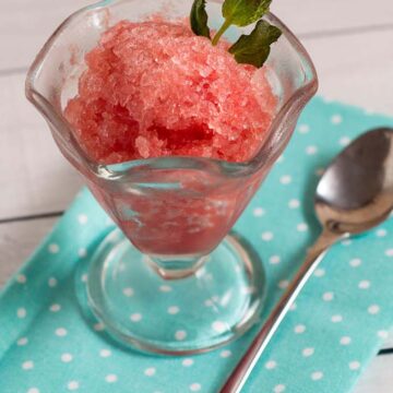 Granita is a Sicilian dessert made from crushed ice and flavoring. This watermelon mint granita is light and refreshing, perfect for a summer day! 