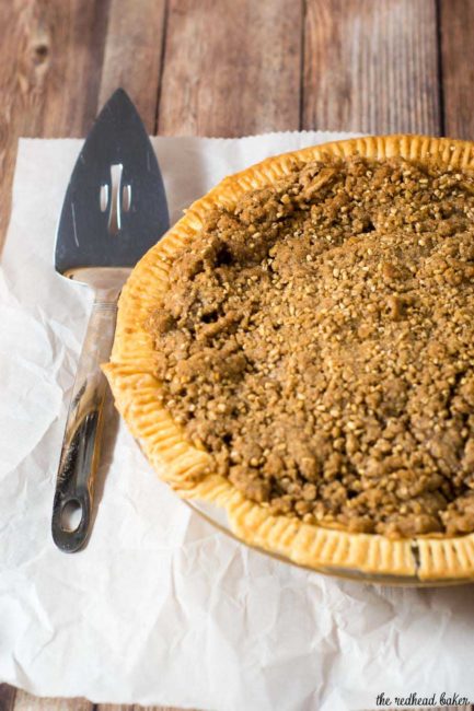 Classic apple pie gets a twist with a cinnamon-spiced oat crumb topping that adds texture and flavor. It's the perfect dessert for any fall occasion! #AppleWeek