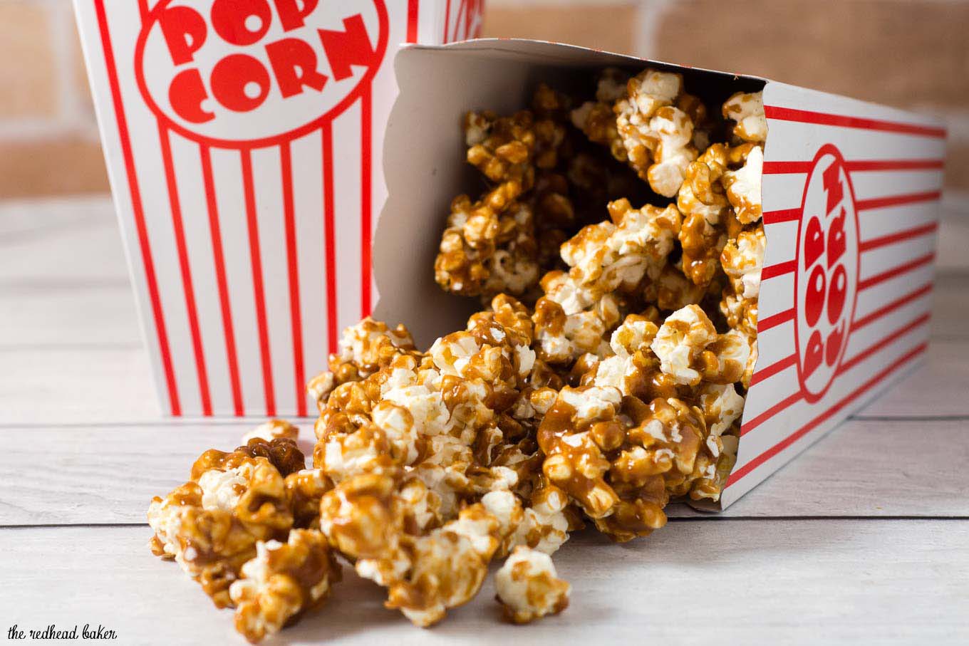 It's so easy to make your own buttery sweet caramel corn at home! This oldie-but-goodie snack will be a hit at any party.