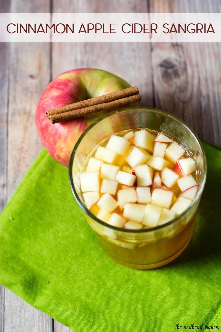 Cinnamon apple cider sangria is a delicious fall cocktail combining white wine, apple cider, apple brandy and cinnamon whiskey. #AppleWeek