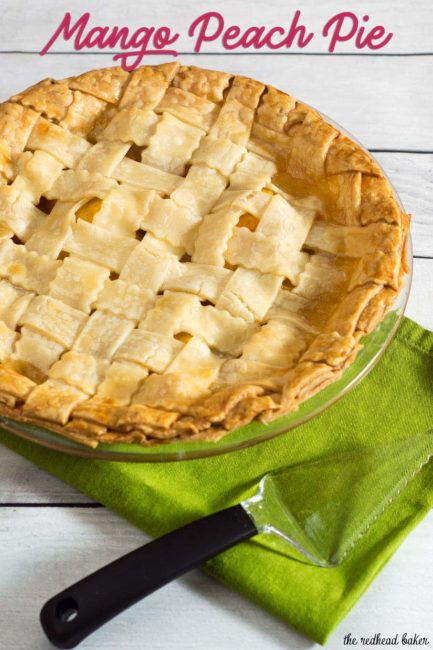 One slice of this mango peach pie is a tropical treat! Chunks of fresh fruit are lightly spiced with cinnamon, ginger and nutmeg.  #OXOGoodCookies #BakeADifference