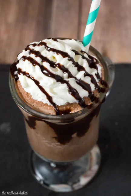 Creamy, delicious frozen hot chocolate is a fun twist on a classic treat. The texture is more like a blended cappuccino beverage than a milkshake.&nbsp;#Choctoberfest