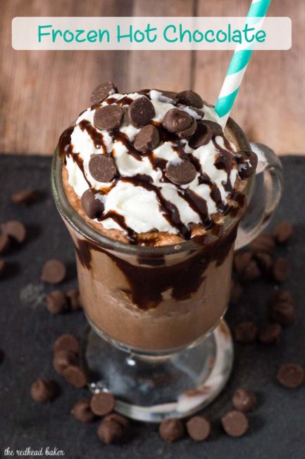 Creamy, delicious frozen hot chocolate is a fun twist on a classic treat. The texture is more like a blended cappuccino beverage than a milkshake. #Choctoberfest