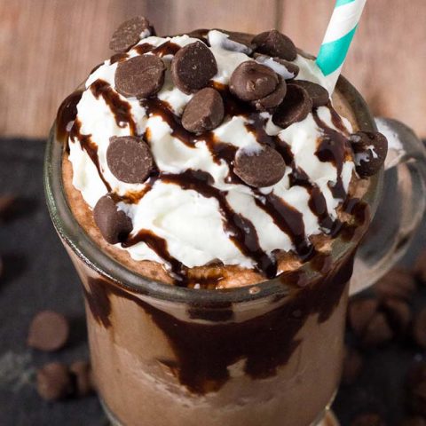 Creamy, delicious frozen hot chocolate is a fun twist on a classic treat. The texture is more like a blended cappuccino beverage than a milkshake. #Choctoberfest