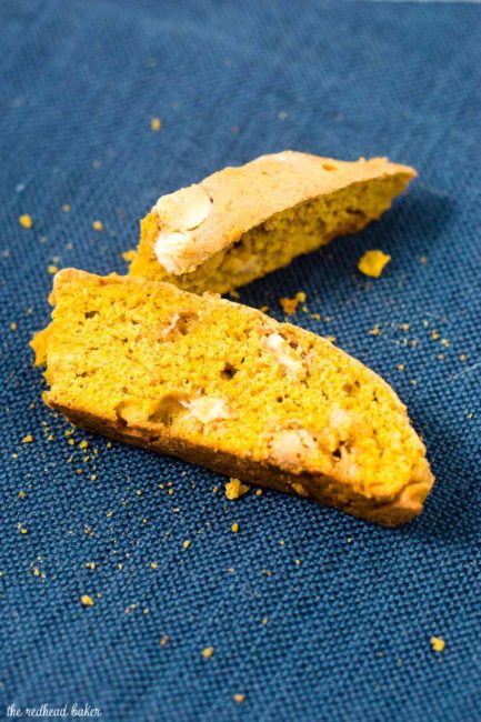 Pumpkin biscotti is a little more tender than traditional Italian biscotti. Pair with a warm cup of coffee for brunch or a light snack. #PumpkinWeek