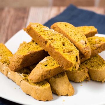 Pumpkin biscotti is a little more tender than traditional Italian biscotti. Pair with a warm cup of coffee for brunch or a light snack. #PumpkinWeek