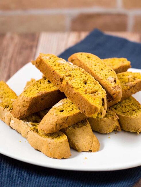 Pumpkin biscotti is a little more tender than traditional Italian biscotti. Pair with a warm cup of coffee for brunch or a light snack. #PumpkinWeek