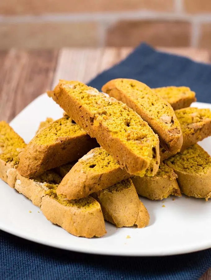 Pumpkin biscotti is a little more tender than traditional Italian biscotti. Pair with a warm cup of coffee for brunch or a light snack. #PumpkinWeek