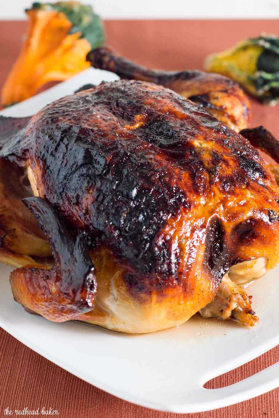 Cider-sage brined turkey has delicious fall flavor, making it the perfect Thanksgiving bird. The brine ensures the turkey stays moist, and sage compound butter crisps the skin. 