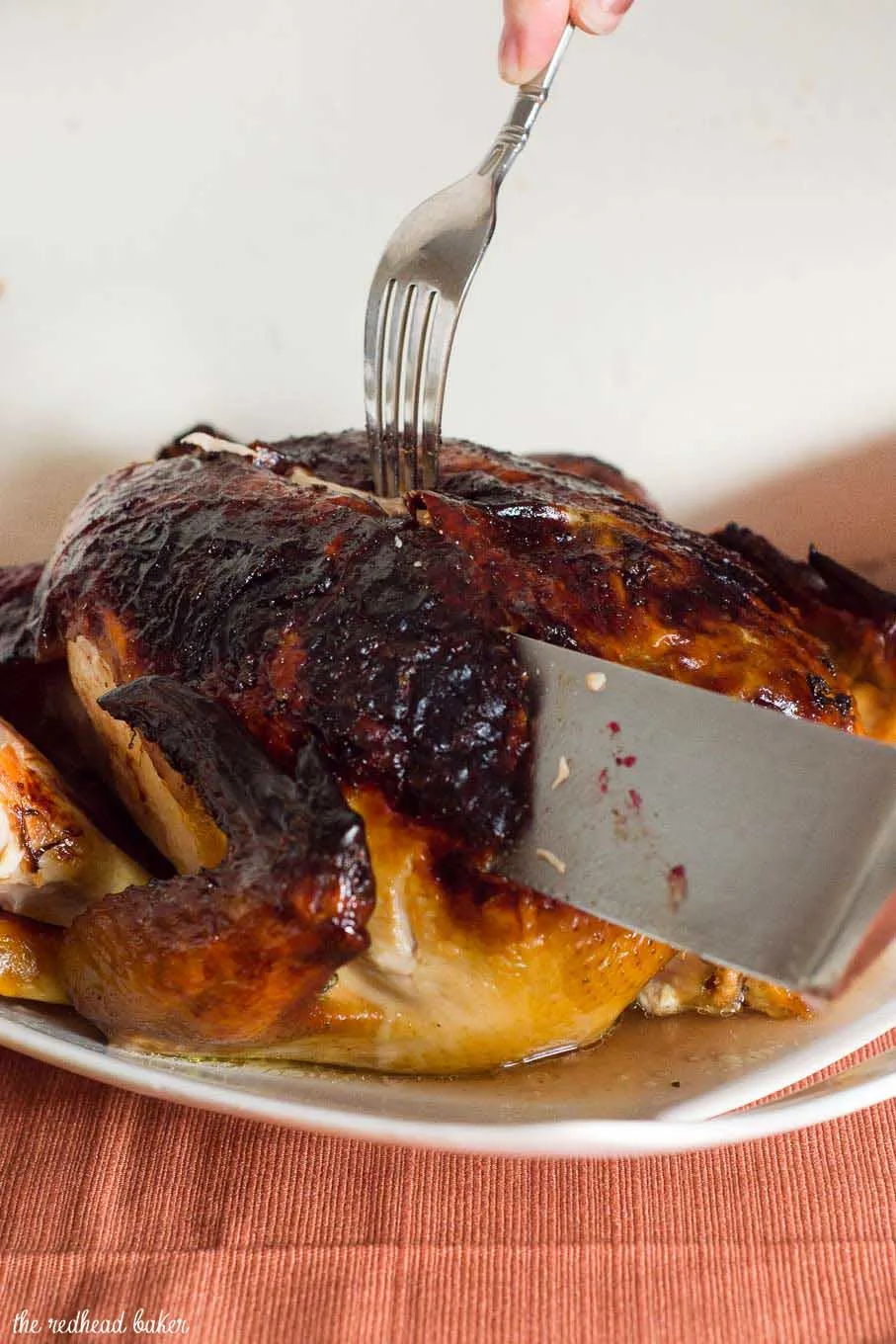 Cider-sage brined turkey has delicious fall flavor, making it the perfect Thanksgiving bird. The brine ensures the turkey stays moist, and sage compound butter crisps the skin. 