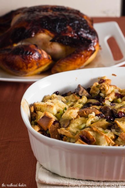 Cranberry Chestnut Brioche Stuffing is a flavorful side dish for your Thanksgiving table. Rich brioche bread is dotted with cranberries and chestnuts.