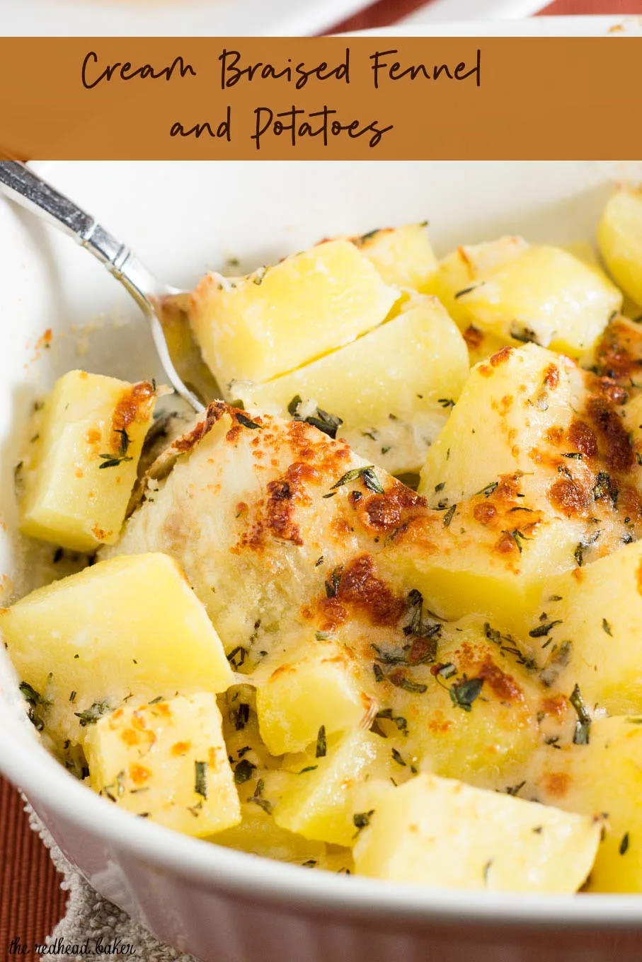 Fennel is often-overlooked fall vegetable with a slight licorice flavor. Cream-braised fennel and potatoes is a decadent side dish perfect for Thanksgiving. 