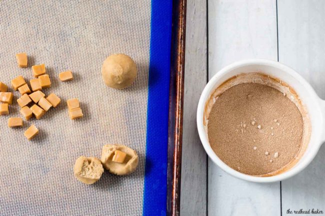 What's better than snickerdoodles? Snickerdoodles with a caramel center! Add a few flakes of sea salt for even more delicious flavor.  #ChristmasCookies