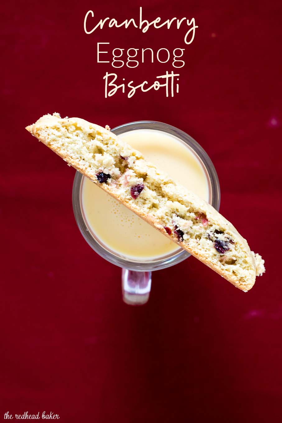 'Tis the season for cranberry eggnog biscotti! These crunchy, sweet cookies are loaded with sweet-tart dried cranberries. #ChristmasCookies