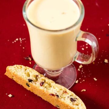 'Tis the season for cranberry eggnog biscotti! These crunchy, sweet cookies are loaded with sweet-tart dried cranberries. #ChristmasCookies