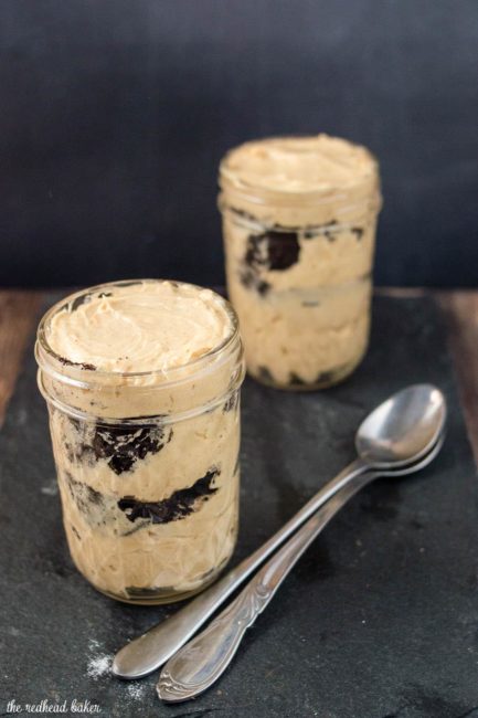 Two jars of peanut butter mousse parfaits.