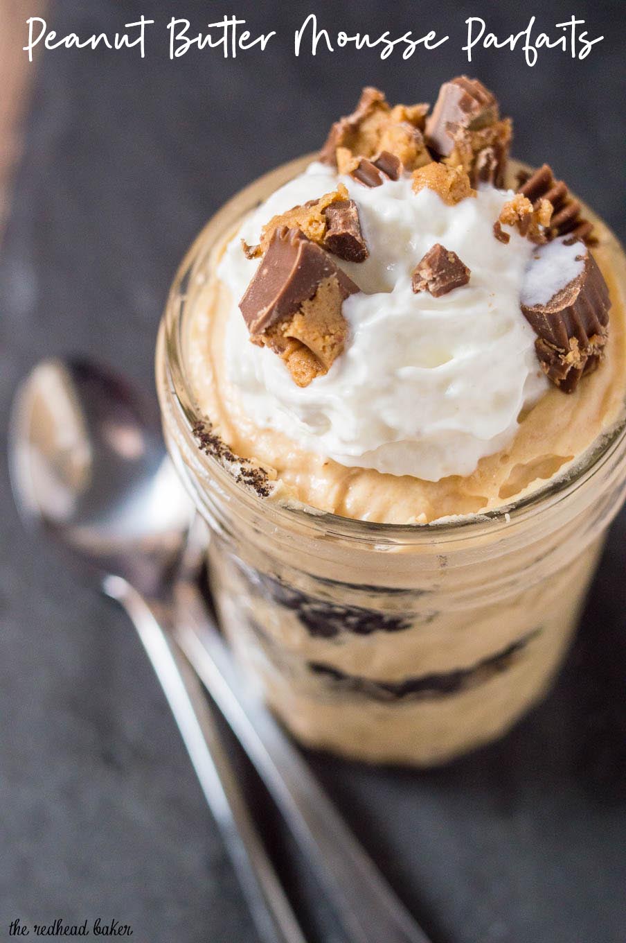 Overhead view of a peanut butter mousse parfait.