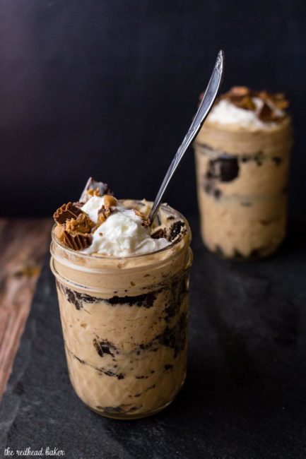 Two jars of peanut butter mousse parfaits.