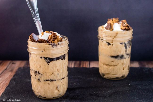 Two jars of peanut butter mousse parfaits.