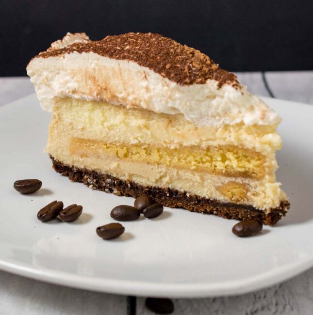 A slice of tiramisu cheesecake