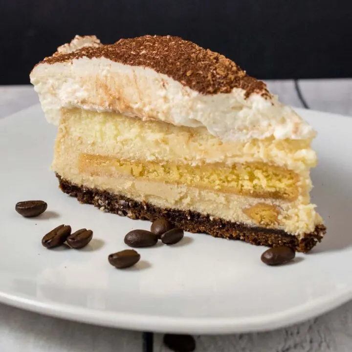 A slice of tiramisu cheesecake