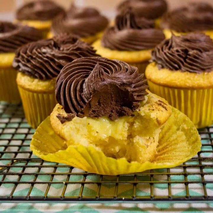 Boston cream cupcakes have all the flavors of Boston Cream Pie in cupcake form: buttery yellow cake, vanilla pastry cream filling, and rich chocolate ganache frosting.