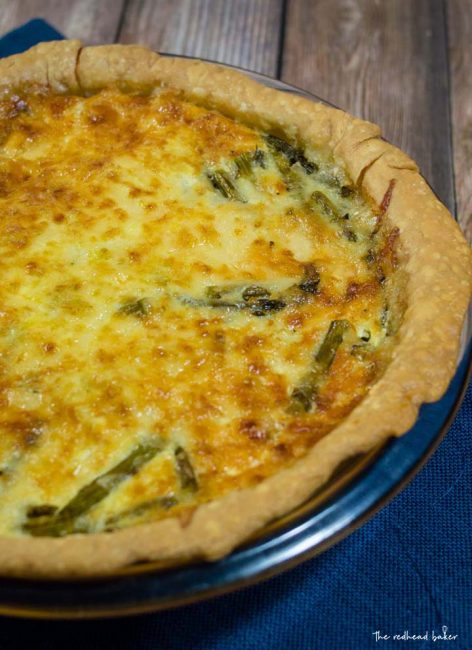 This ham, asparagus and gruyere quiche is ideal for brunch for a crowd: it should be made ahead, can be served at room temperature, and it's delicious!