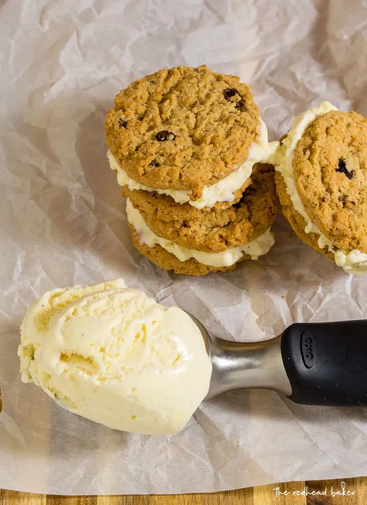 Cinnamon oatmeal cookie ice cream sandwiches pair homemade cinnamon ice cream between two soft oatmeal raisin cookies. You won't find this combination in your grocer's freezer! #ProgressiveEats